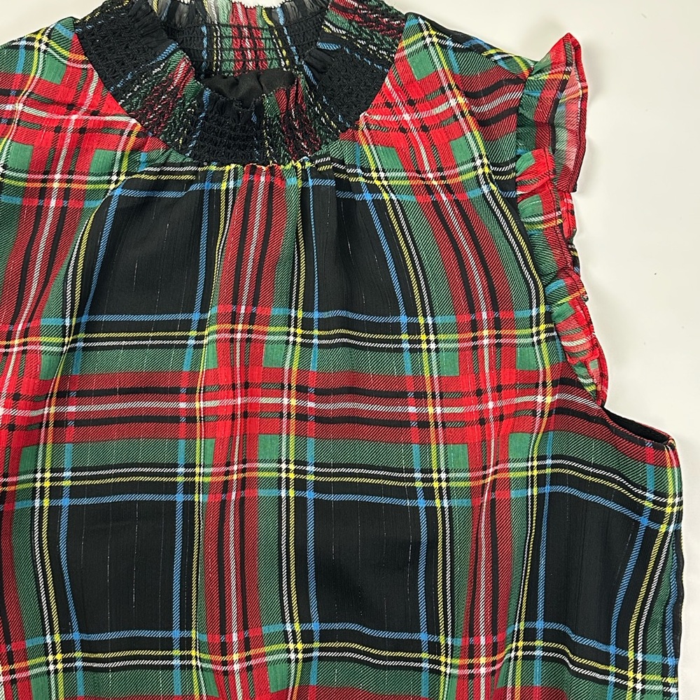 J. Crew Multicolor Plaid Smocked Top